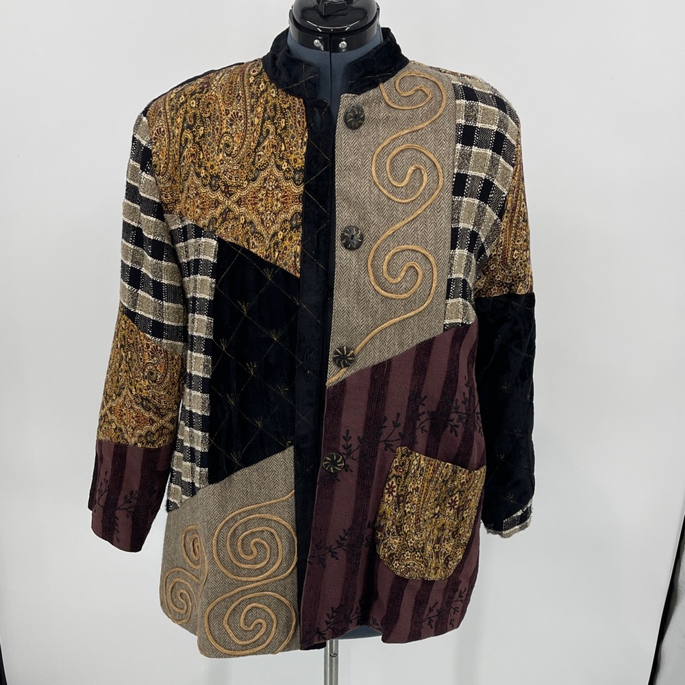 RC ROBIN CLAYTON DESIGN Patchwork Jacket with Paisley and Plaid Patterns W-L